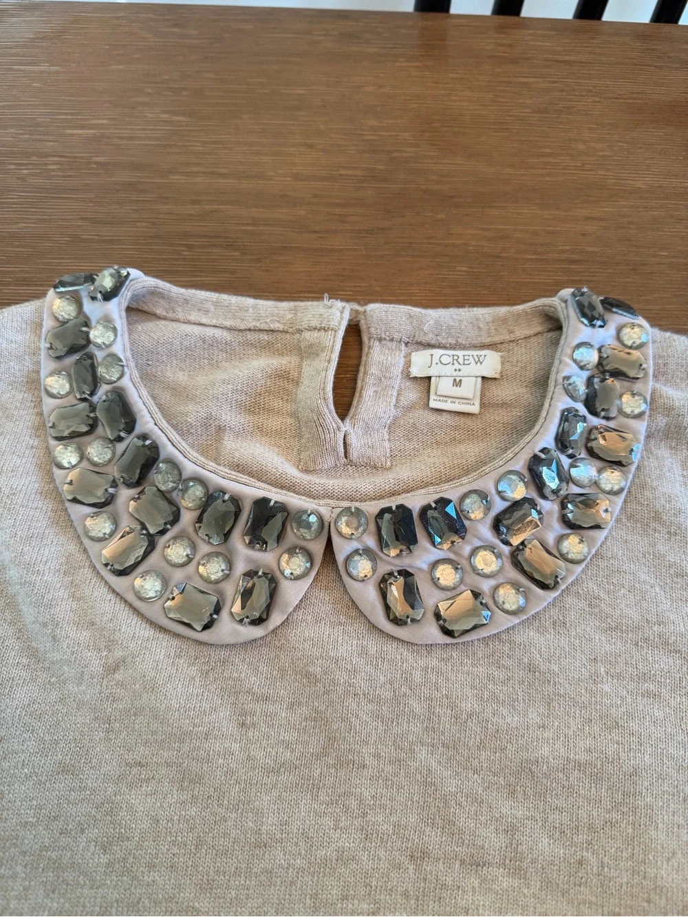 J. Crew Jeweled Peter Pan Collar Beige Sweater